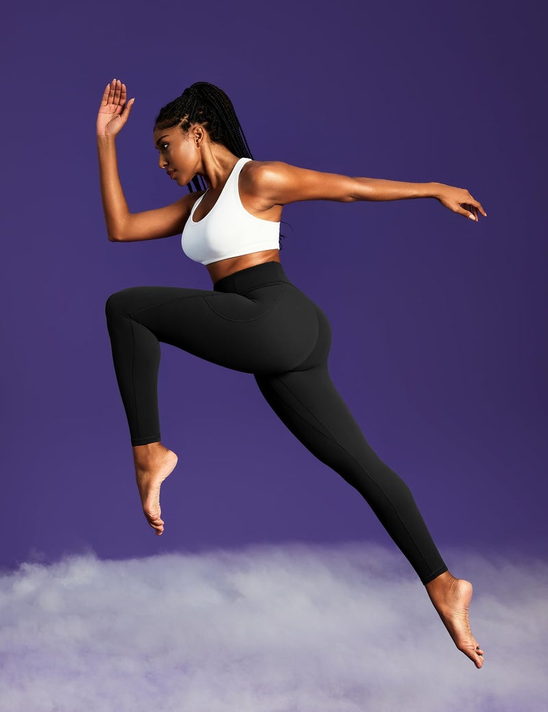IUGA Scrunch Butt Lifting Leggings for Women Workout Tummy Control No Front Seam Compression Leggings with Pockets Yoga Pants Black - Image 2