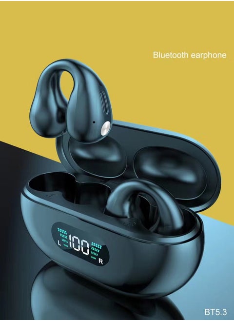 TWS Bluetooth 5.3 Wireless Clip-on Headset Ultra-Low Latency Music Bluetooth Earphones and 360° Stereo Sound Bluetooth Earbuds with LED Power Display Bluetooth Headphones
