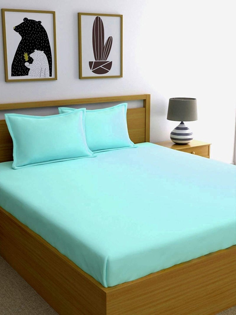Outlay Home Soft Microfibre 350 TC Double Plain Bedsheet with 2 Pillow Cover,( 228 x 242 CM ) - Aqua - Image 2