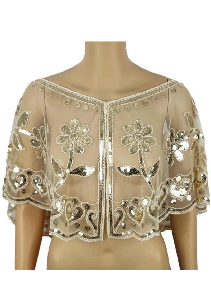 Excefore Women’s Shawl Wraps, Sequin Beaded Art Deco Evening Cape Women's 1920s Shawl Wedding Party Shawl Scarf Retro Gatsby Bridal Wedding Party Costume Accessories Short Shiny Cover Ups - Image 2