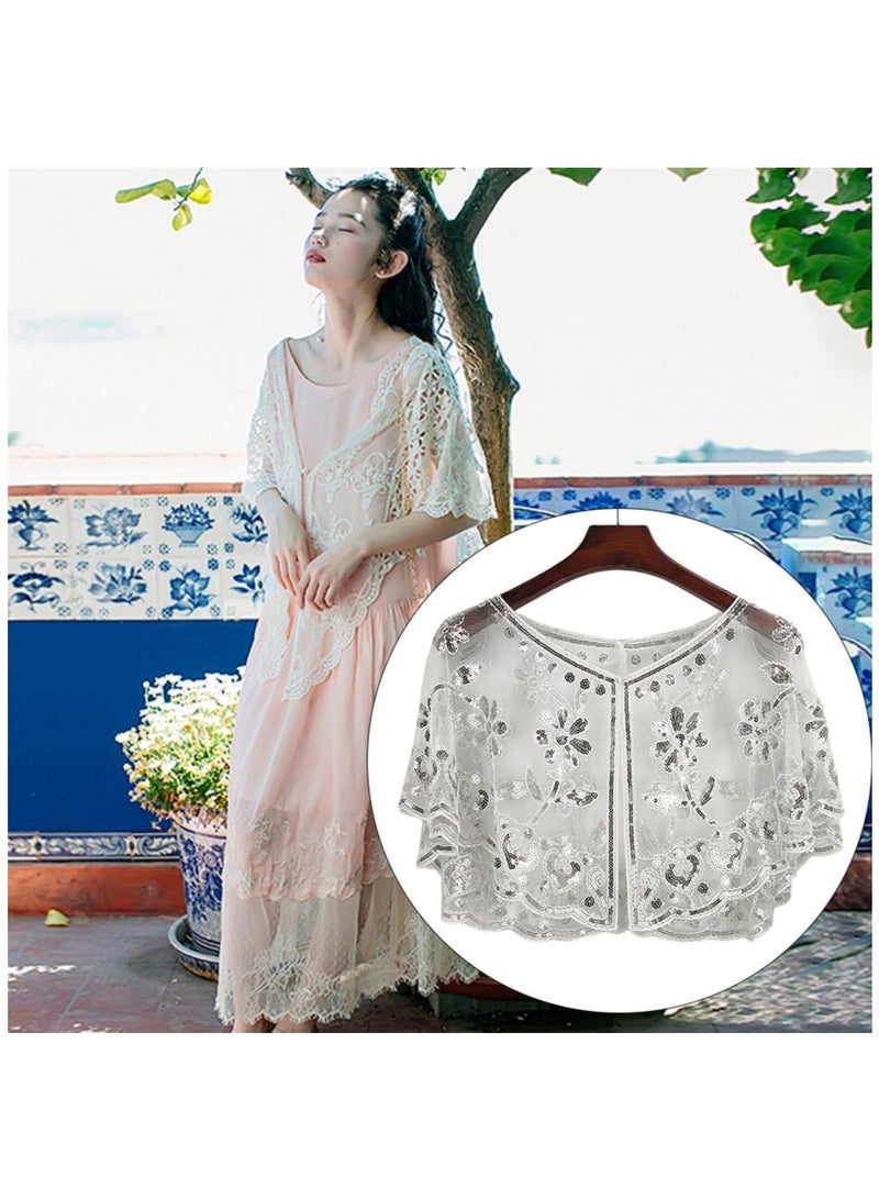 Excefore Women’s Shawl Wraps, Sequin Beaded Art Deco Evening Cape Women's 1920s Shawl Wedding Party Shawl Scarf Retro Gatsby Bridal Wedding Party Costume Accessories Short Shiny Cover Ups - Image 5