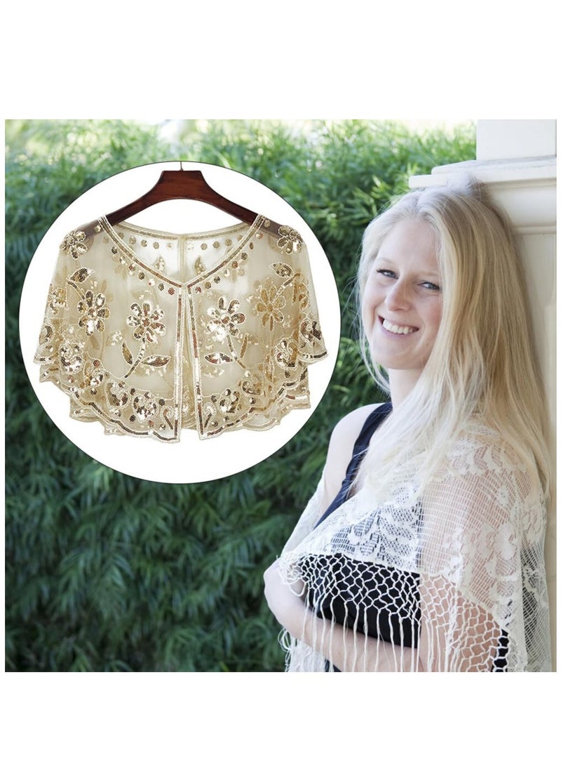 Excefore Women’s Shawl Wraps, Sequin Beaded Art Deco Evening Cape Women's 1920s Shawl Wedding Party Shawl Scarf Retro Gatsby Bridal Wedding Party Costume Accessories Short Shiny Cover Ups - Image 4