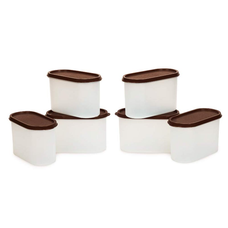 Mahaware Modular Oval Plastic Kitchen Container Set1200 ml Set of 6 Brown - Image 1