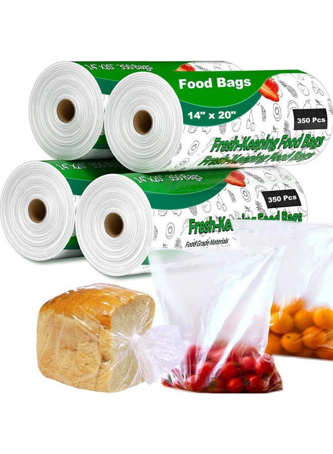 Tapsin Food Bags, 14" X 20" Plastic Produce Bags Roll, Fresh-Keeping Clear Plastic Bags for Food, Fruit, Vegetable, Bread, Kitchen, freezer, Supermarket, 350 Plastic Produce Bags/Roll (4 Rolls) - Image 1