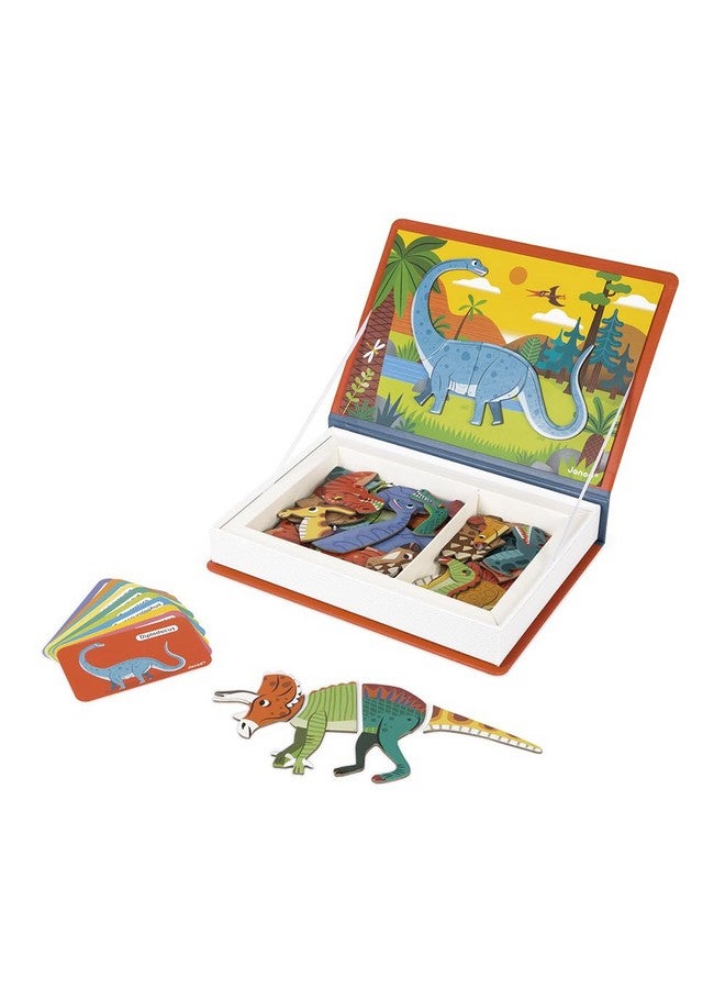 Janod - Magneti'Book Dinosaurs - 50-Part Educational Magnetic Game Teaches fine Motor Skills and Imagination - FSC Certified - Suitable for Ages 3 and up - J02590, Yellow(Gelb) - Image 1