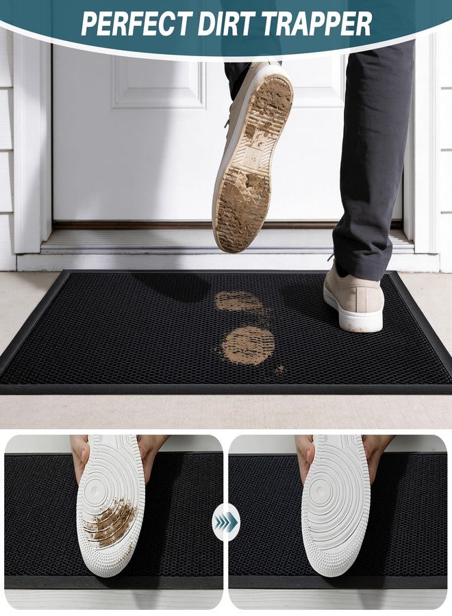 UKISS Front Door Mat Outside Entrance, Sand & Dirt Trapper Low-Profile Non-Slip Doormat Indoor Outdoor, Stain Resistant Washable Rubber Mat for Entryway,30''x17.5'', Black - Image 3