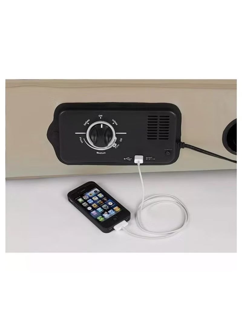 GENNEXT Queen-Size Inflatable Mattress with Built-in Pump – Single Chargeable Beige | Self-Inflating Double Height Air Bed with Adjustable Firmness | Dual Chamber Design, Built-in Nightlight, and USB Port | Raised Flocked Velour Surface for Full-Body Support | Includes Carry Bag - Image 2