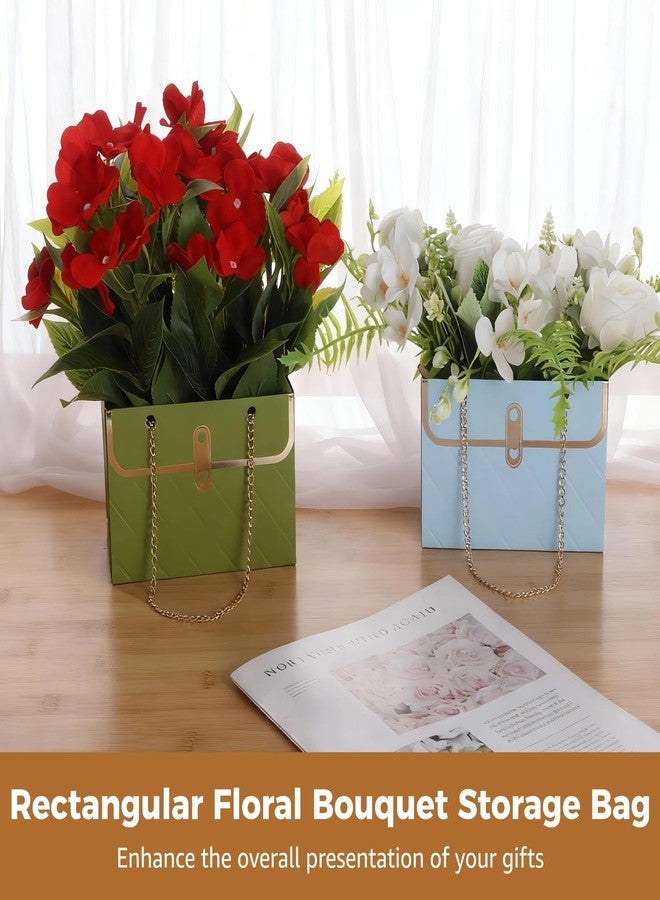 NIMBLOOM 24 Pcs Flower Gift Box Set, Rectangular Floral Bouquet Storage Bag with Metal Chain, Diamond Grid Texture Portable Floral Handbag Box for Valentine's, Mother's Day, Wedding, 6 Colors - Image 3