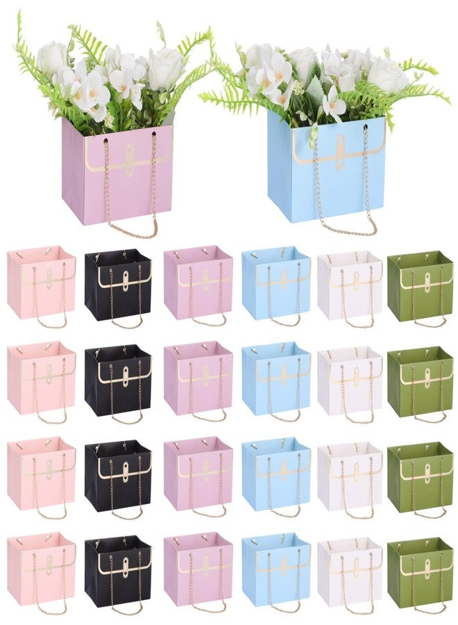 NIMBLOOM 24 Pcs Flower Gift Box Set, Rectangular Floral Bouquet Storage Bag with Metal Chain, Diamond Grid Texture Portable Floral Handbag Box for Valentine's, Mother's Day, Wedding, 6 Colors - Image 1