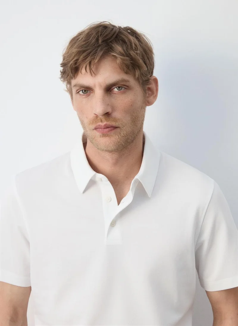 Mango Man 01-BLANCO Slim-Fit Cotton-Piqué Polo Shirt for Men | Best Price UAE