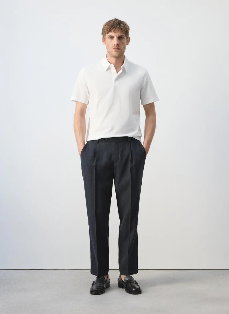 Mango Man 01-BLANCO Slim-Fit Cotton-Piqué Polo Shirt for Men | Best Price UAE