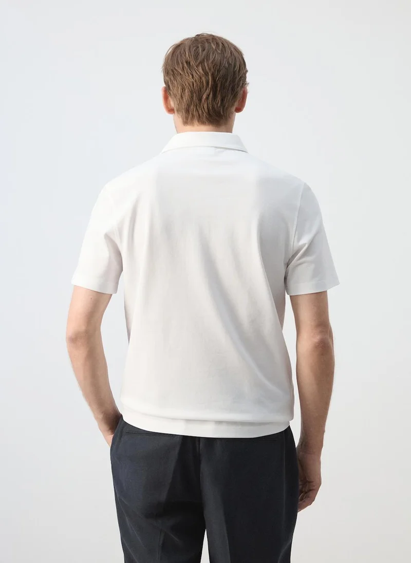 Mango Man 01-BLANCO Slim-Fit Cotton-Piqué Polo Shirt for Men | Best Price UAE