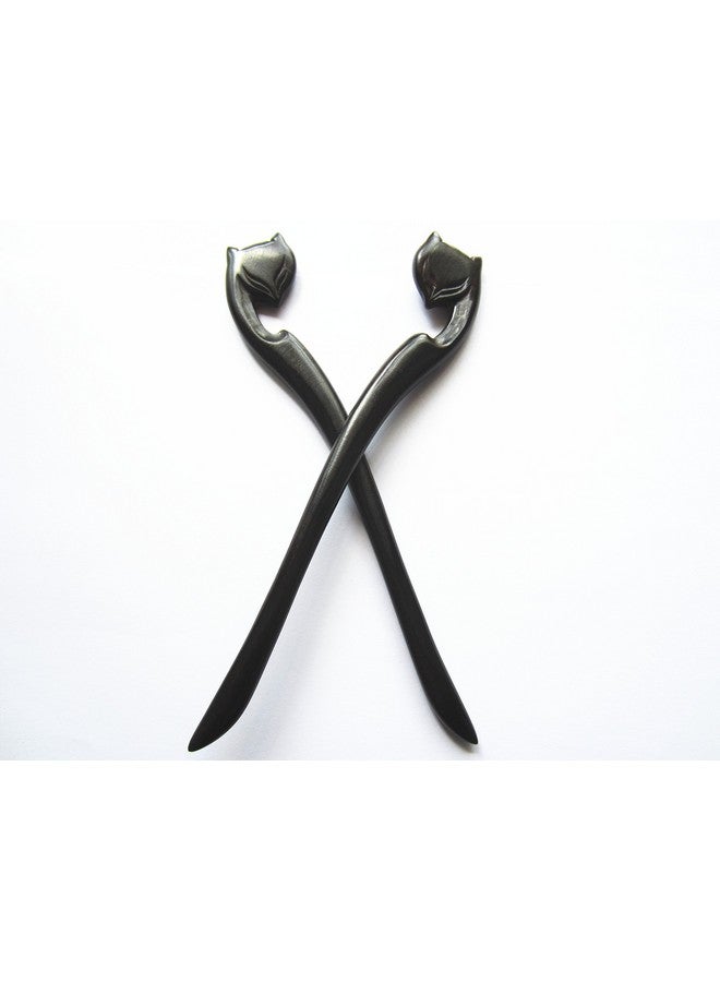 Myhsmooth Zz-Bg-Foxes 2 Count Hair Sticks Natural Ebon Handmade Carved Hair Clip Shawl Hair Pins Pack Of 2 Pcs :Spirit Foxes - Image 1