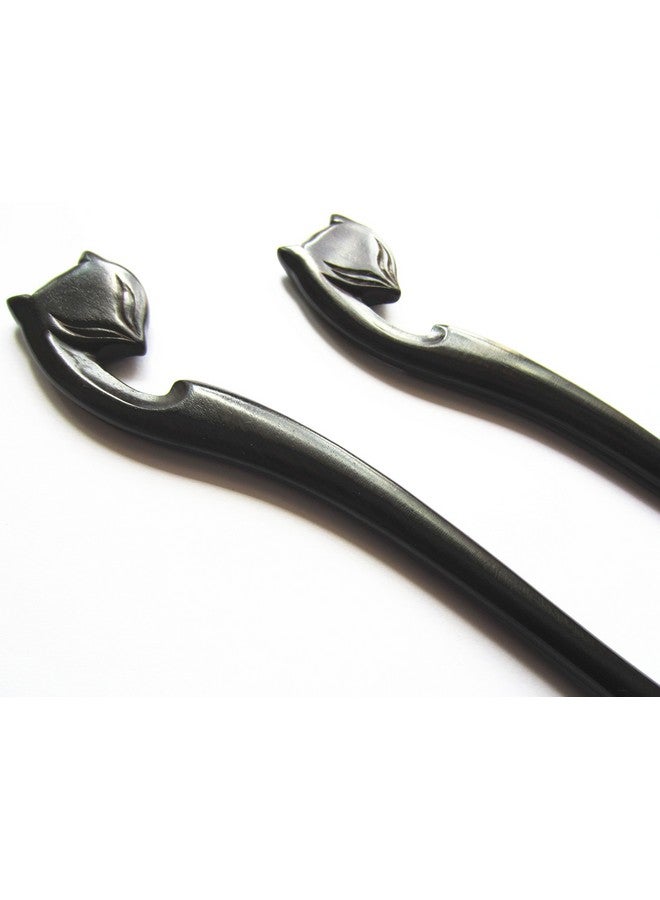 Myhsmooth Zz-Bg-Foxes 2 Count Hair Sticks Natural Ebon Handmade Carved Hair Clip Shawl Hair Pins Pack Of 2 Pcs :Spirit Foxes - Image 3