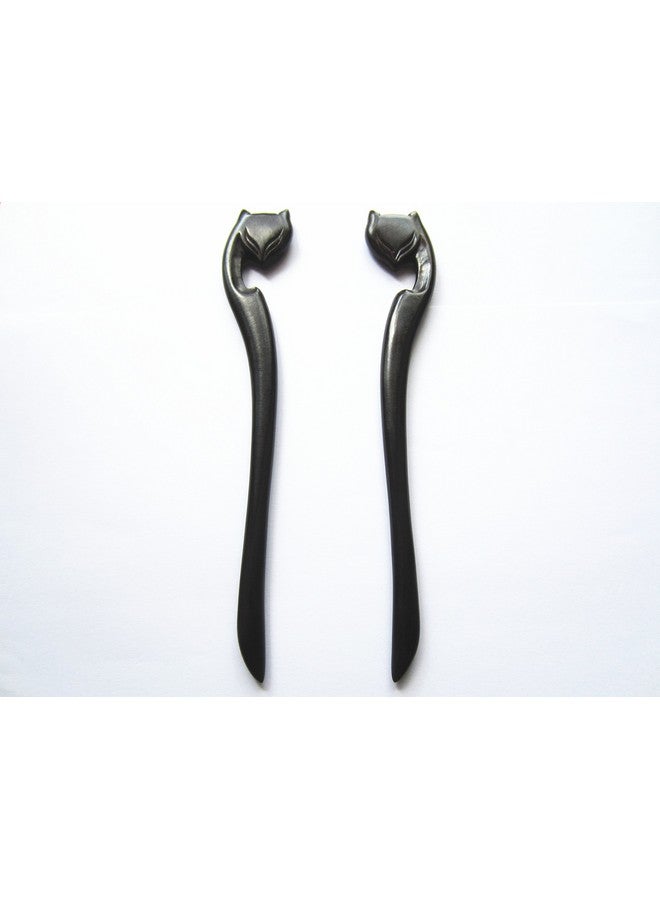 Myhsmooth Zz-Bg-Foxes 2 Count Hair Sticks Natural Ebon Handmade Carved Hair Clip Shawl Hair Pins Pack Of 2 Pcs :Spirit Foxes - Image 2