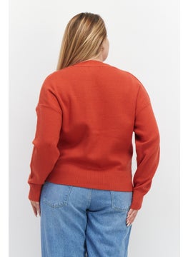 T Tahari Women V Neck Long Sleeves Textured Sweater, Orange  - Image 4