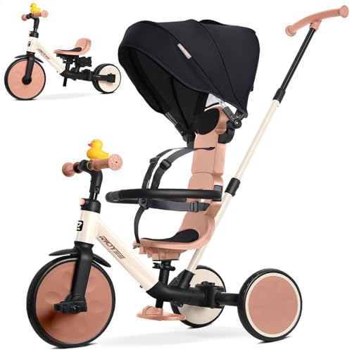 RIDYEE 8in1 Tricycle for 155 Years ToolFree Switch Toddler Tricycle with Parent Steering Control Handle for 15 to 5 Yrs Toddler Trike 153 Years with 5Point Harness and Large Canopy White - Image 1