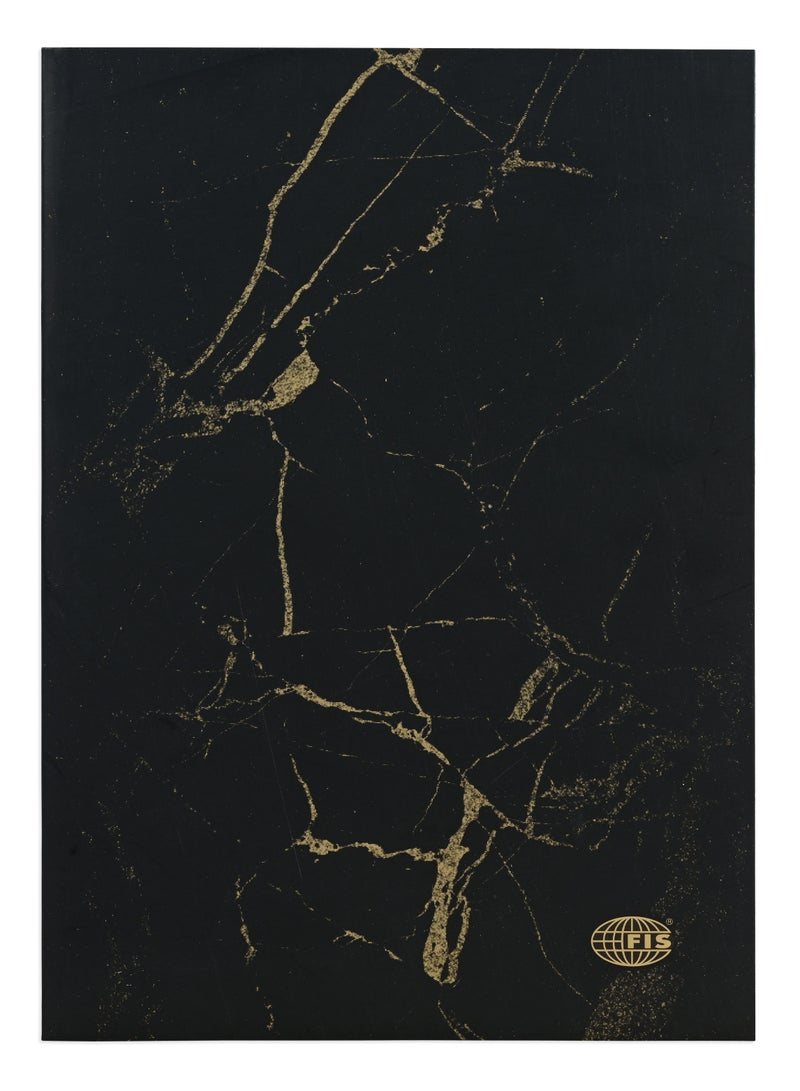 FIS® Notebook Soft Cover, A5 Size(14.8x21cm), 2 Quire, 192 Pages, 96 Sheets, Single Line Ruling, Golden/Black, Packet of 5 Pieces, Design 6 - FSNBSCA5GLBK06 - Image 1