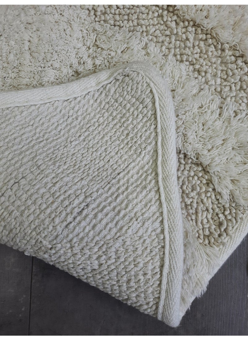 Bonny Home Leaf Cream Natural Cotton Bath Mat 100X100 cm One Piece Tufting Woven Mat  - Image 2