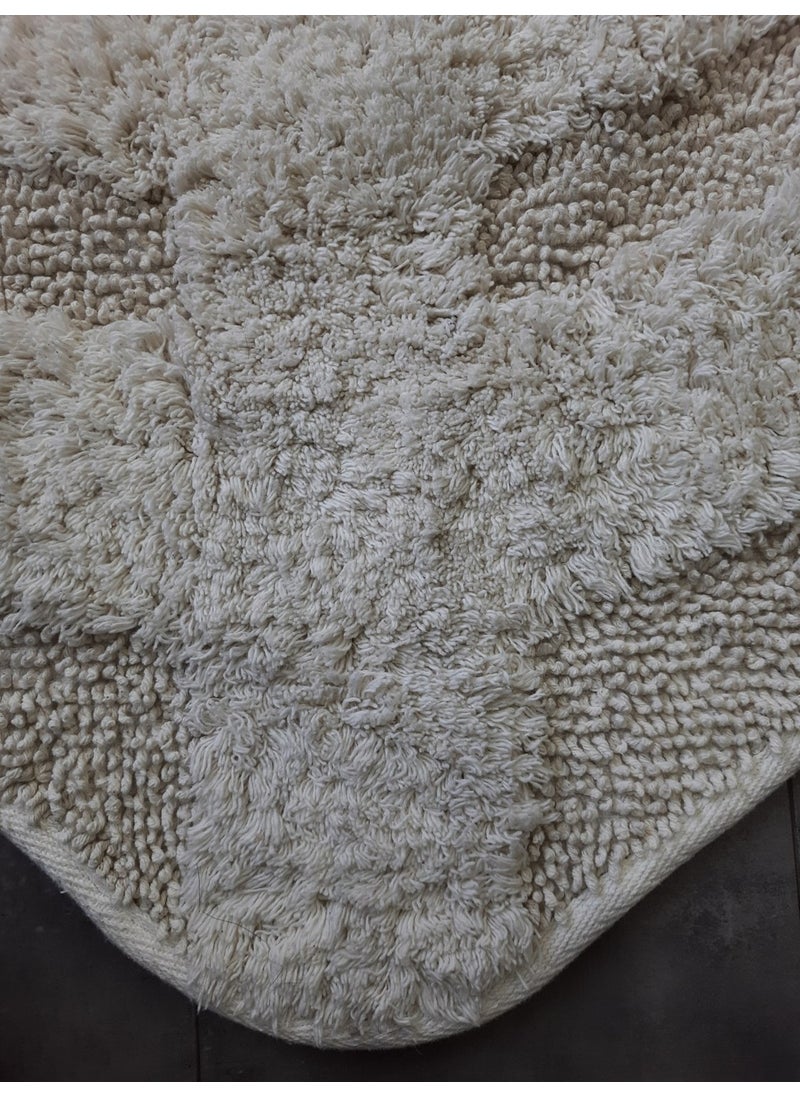 Bonny Home Leaf Cream Natural Cotton Bath Mat 100X100 cm One Piece Tufting Woven Mat  - Image 3