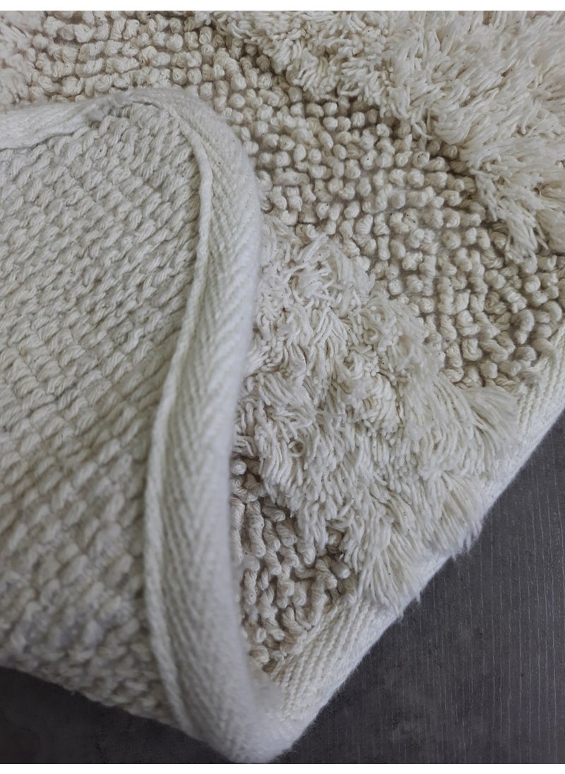 Bonny Home Leaf Cream Natural Cotton Bath Mat 100X100 cm One Piece Tufting Woven Mat  - Image 4