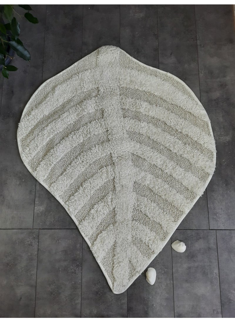 Bonny Home Leaf Cream Natural Cotton Bath Mat 100X100 cm One Piece Tufting Woven Mat  - Image 1