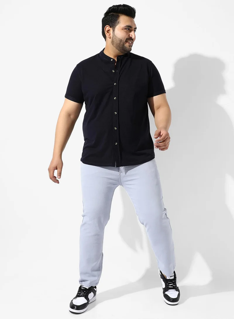 انستافاب بلس قميص رجالي أسود عادي بقصة عادية