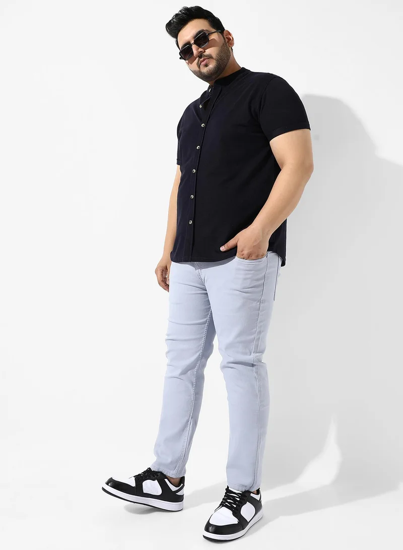 انستافاب بلس قميص رجالي أسود عادي بقصة عادية