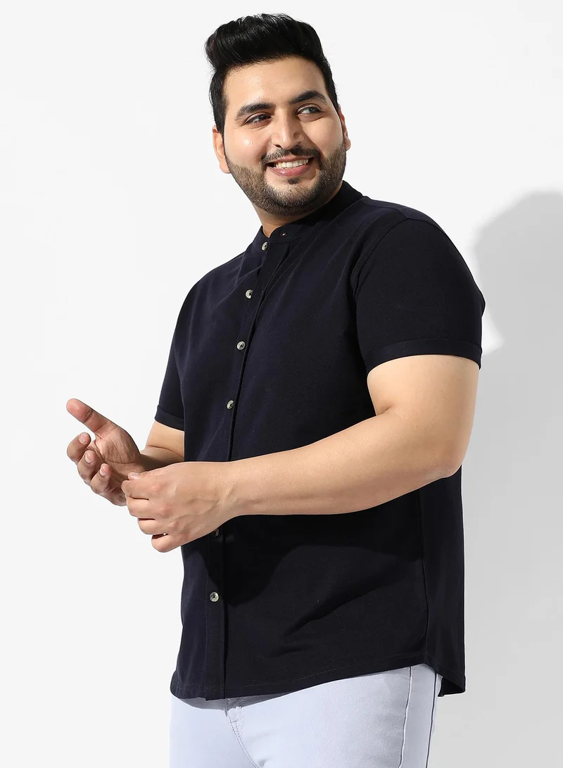 انستافاب بلس قميص رجالي أسود عادي بقصة عادية