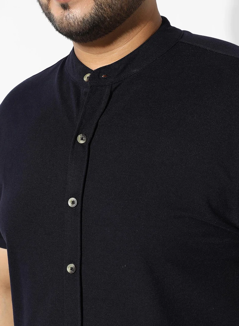 انستافاب بلس قميص رجالي أسود عادي بقصة عادية