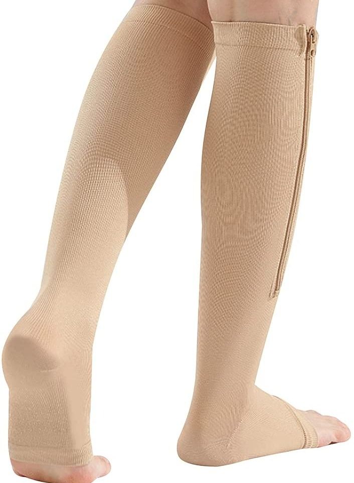 AS SEEN ON TV Compression Stretchy Leg Pain Relief  Zip Socks Brown S\M - Image 1