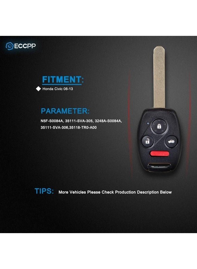 ECCPP Replacement Honda Civic Uncut Keyless Entry Remote Car Key Fob Transmitter for Honda Civic 06-2013 N5F-S0084A 313.8MHz (Pack of 1) - Image 2