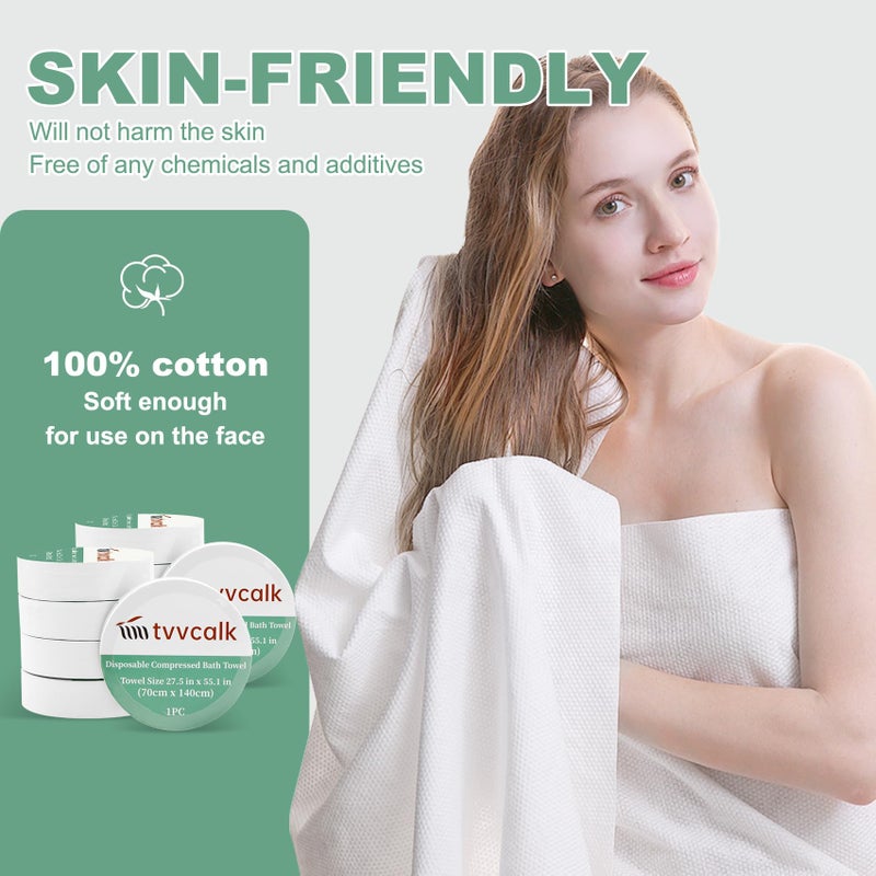 Tvvcalk 10 Pcs Large Compressed Towels, 55" x 27.5" Ultra Soft 100% Cotton Disposable Bath Towels, Portable Disposable Towel Reusable Travel Towel for Hotel Camping Hiking Sports Gym Beach Swimming - Image 3
