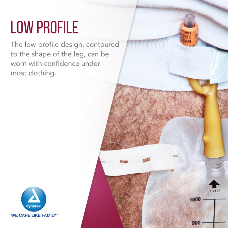 Dynarex Urinary Leg Bag, For Use with a Catheter, Has a Non-Drip Closure and Anti-Reflux Valve, Includes Easy-to-Use Straps, 1000 ml/20 oz Capacity, Medium, White, 1 Box of 12 Dynarex Urinary Leg Bags - Image 4