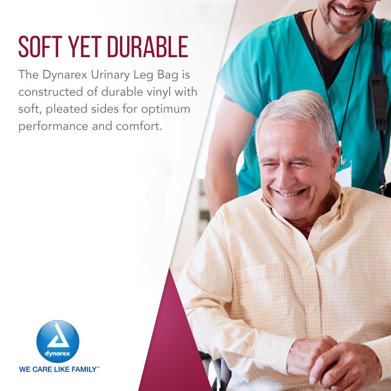 Dynarex Urinary Leg Bag, For Use with a Catheter, Has a Non-Drip Closure and Anti-Reflux Valve, Includes Easy-to-Use Straps, 1000 ml/20 oz Capacity, Medium, White, 1 Box of 12 Dynarex Urinary Leg Bags - Image 5
