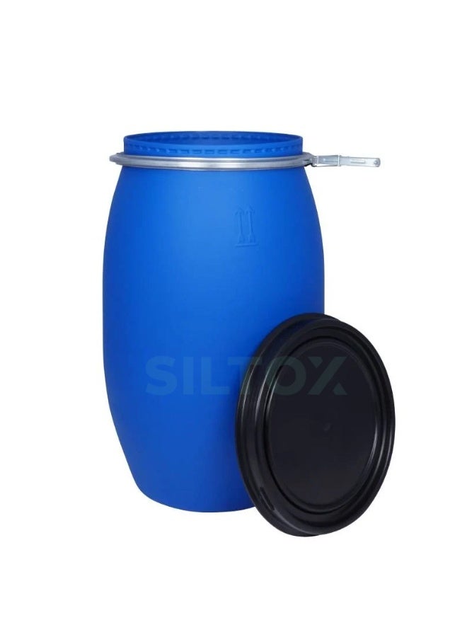 سيلتوكس برميل بلاستيك أزرق مفتوح من الأعلى سعة 200 لتر – حاوية تخزين قوية للمياه والحبوب والسوائل والمواد الكيميائية والاستخدام الصناعي - Image 2