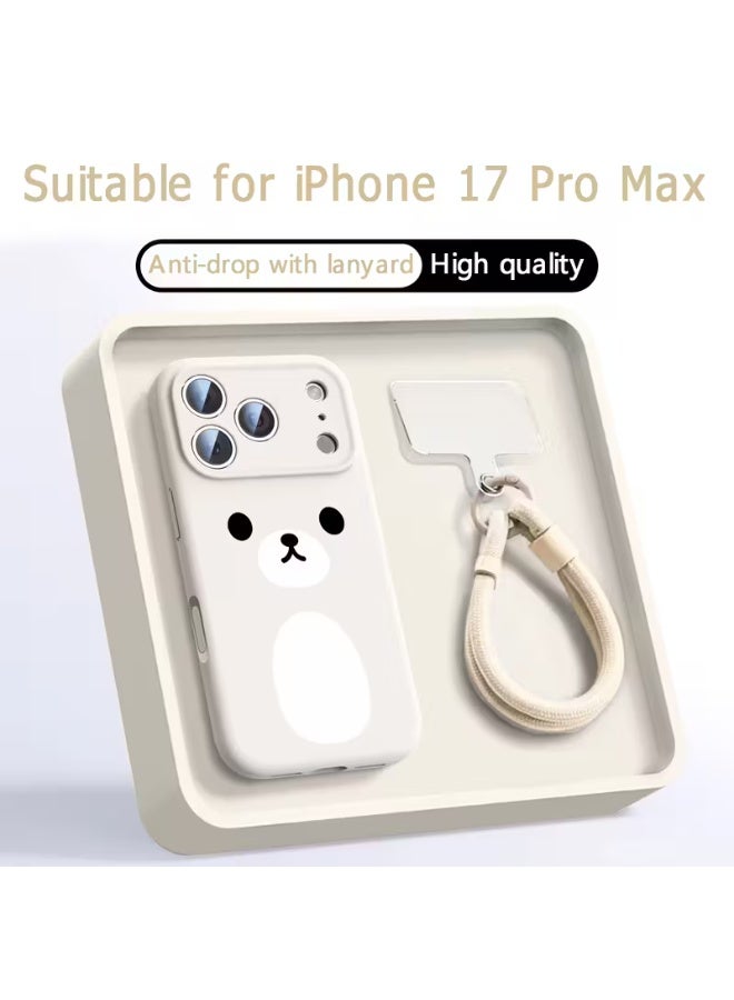 Temu Cute bear design phone case for iPhone 17 Pro Max. Soft cover, with lanyard, drop-resistant, perfect for outdoor activities. Ideal for couples, suitable for men and women, this high-quality case is scratch-resistant.
