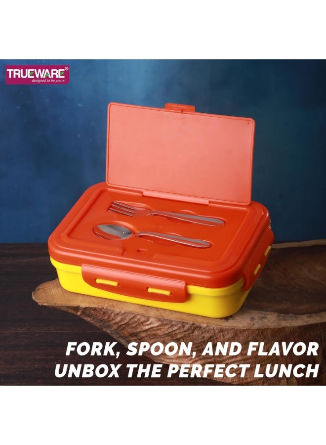 Trueware POKO Senior Steel Lee Pu Insulated Hot Lunch Box 900ML Big Container and 150 ML Veggie Container | BPA Free | Food Grade | Keep Food hot,with spoon & fork - Image 2