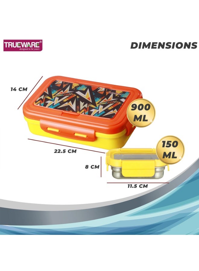 Trueware POKO Senior Steel Lee Pu Insulated Hot Lunch Box 900ML Big Container and 150 ML Veggie Container | BPA Free | Food Grade | Keep Food hot,with spoon & fork - Image 4