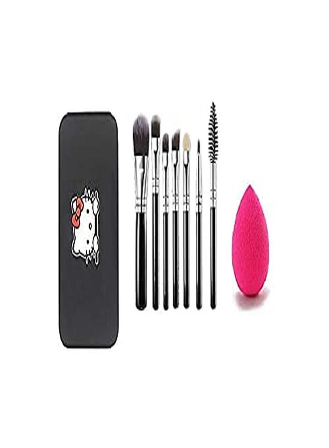 SUNISA Black Soft Bristles Makeup Brushes Set of 7 with Aluminium Storage Box and 1 Pink Beauty Blender Sponge - (Pack of 8) - Image 2