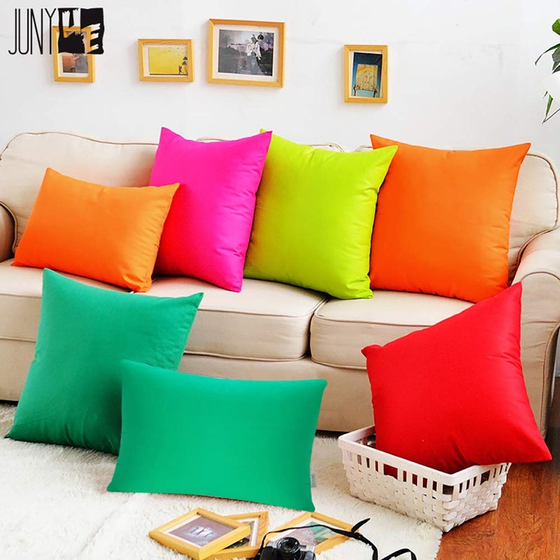 Thmyo 4-Pack 100% Cotton Comfortable Solid Decorative Throw Pillow Case Thmyo Square Cushion Cover Pillowcase Sublimation Blank Pillow Covers DIY Throw Pillowcase for Sofa(18x18 inch/ 45x45cm Bright Green) - Image 4
