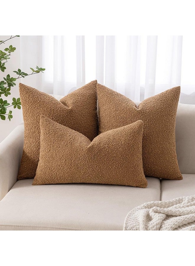 MIULEE 20x20 Inch Decorative Pillow Covers for Couch Bed Set of 2 Textured Boucle Neutral Throw Pillows Brown Accent Solid Cushion Vintage Pillowcase Cozy Soft Chair Sofa Livingroom Home Decor - Image 3