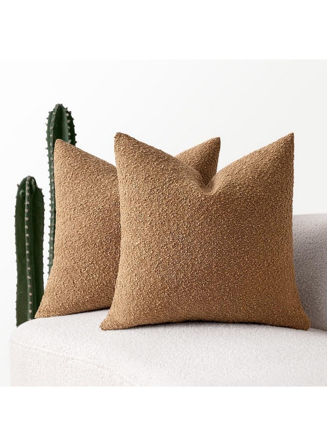 MIULEE 20x20 Inch Decorative Pillow Covers for Couch Bed Set of 2 Textured Boucle Neutral Throw Pillows Brown Accent Solid Cushion Vintage Pillowcase Cozy Soft Chair Sofa Livingroom Home Decor - Image 1