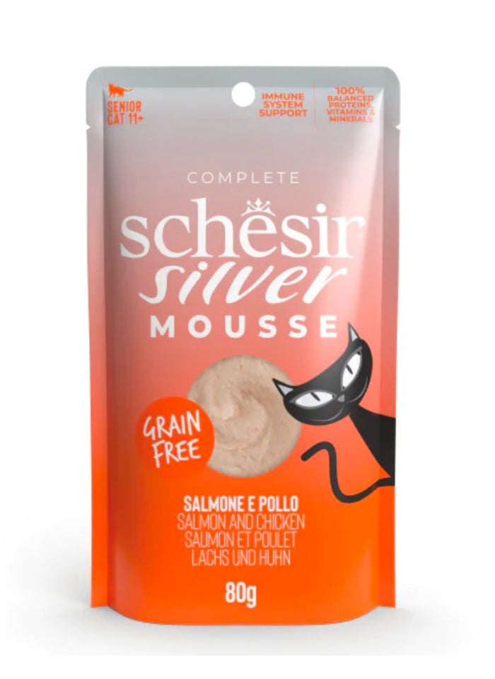 Schesir - Schesir Silver Mousse Senior Cat - Salmon And Chicken 80g (12 Pouch) - Image 1