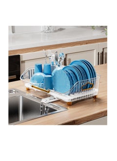 Dish Rack Dish Drying Stand Plastic Utensils Holder Sink Storage Rack with Drainer for Kitchen Countertop Bowl and Plate Organizer (Transparent)