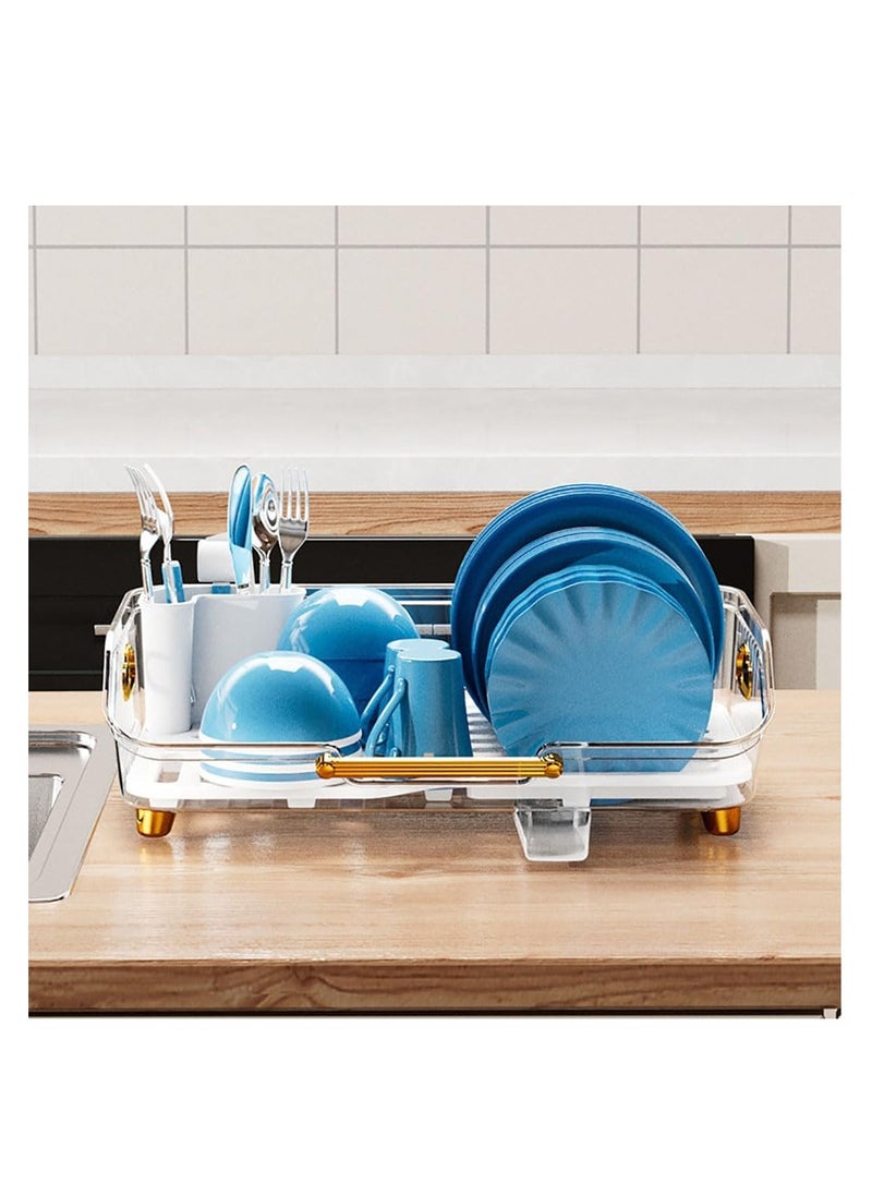 Generic - Dish Rack Dish Drying Stand Plastic Utensils Holder Sink Storage Rack with Drainer for Kitchen Countertop Bowl and Plate Organizer (Transparent) - Image 1