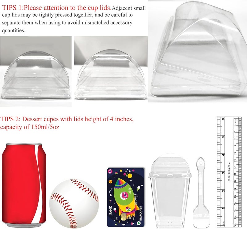 YunKo 50 عبوة أكواب حلوى بلاستيكية مربعة شفافة سعة 5 أونص مع أغطية وملاعق، أكواب بارفيه صغيرة لزبادي، جيلو، موس، ووجبات خفيفة، أكواب للحلويات مع غطاء - Image 3