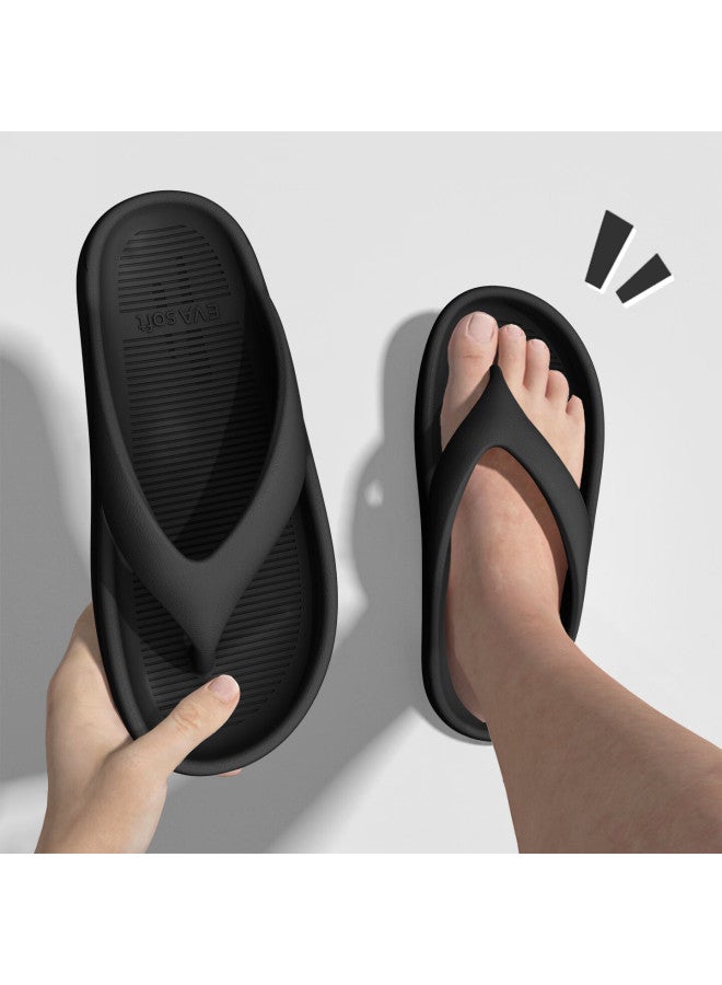 Sevfun Qisefang Flip-flops For Men, All-season Outdoor Wear, Non-slip Beach Thong Sandals, Indoor Home Slippers, Black, Size 40-41 - Image 3