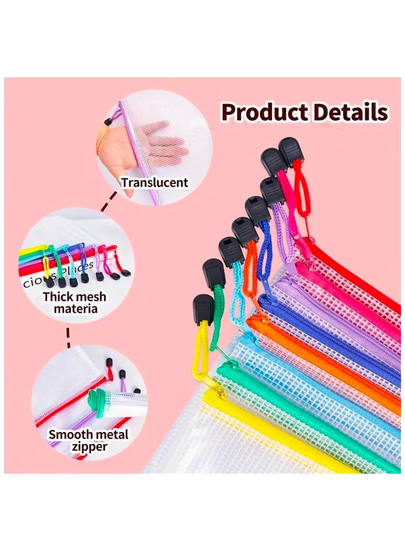 Generic 24pcs Mesh Zipper Pouch Document Bags, 8 Sizes Clear Multipurpose File Bags, Waterproof PVC Zipper Pouches, Colored Travel Zipper Bags, School, Office, Home For Organizing  - Image 4