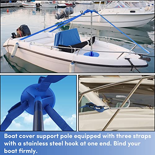 VEITHI Boat Cover Support Poles, Stainless Steel Pole Boat Cover Support System with Webbing Strap, 4-Stage Extension Adjustable Height of 16”-59”, for Boat Covers Prevent Water from Accumulation - Blue - Image 4